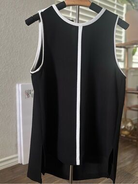 Madewell Crepe Canal Tank Top Black White Trim Sleeveless Side Slit Women’s M